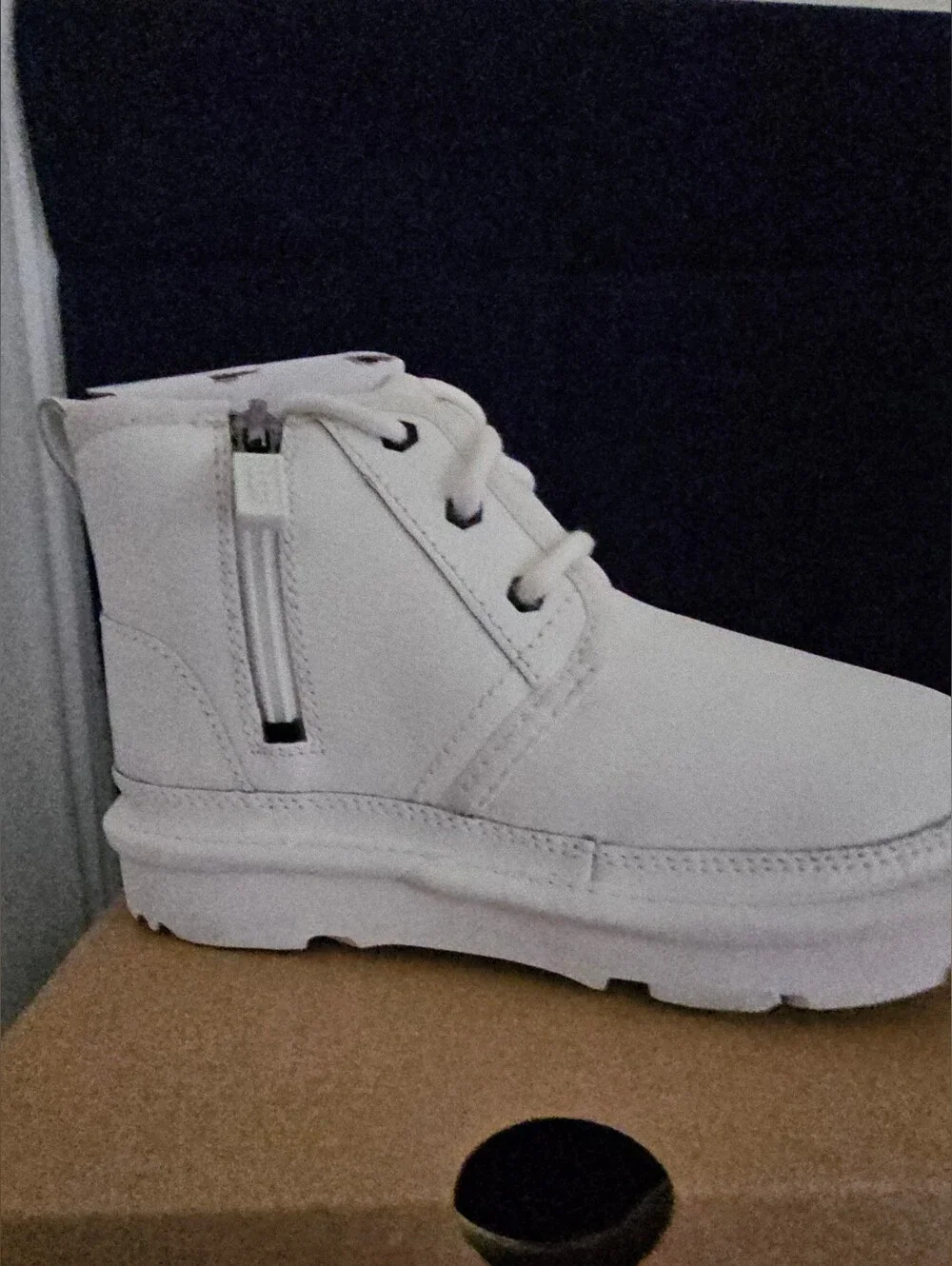 UGG NEUMEL II Kids White Lace-Up Ankle Leather  Boots Size 12